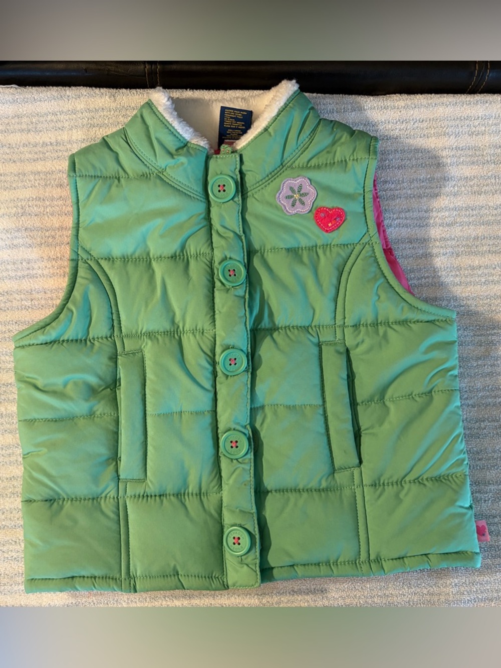 OshKosh B'gosh Green Quilted Vest with Pink Lining